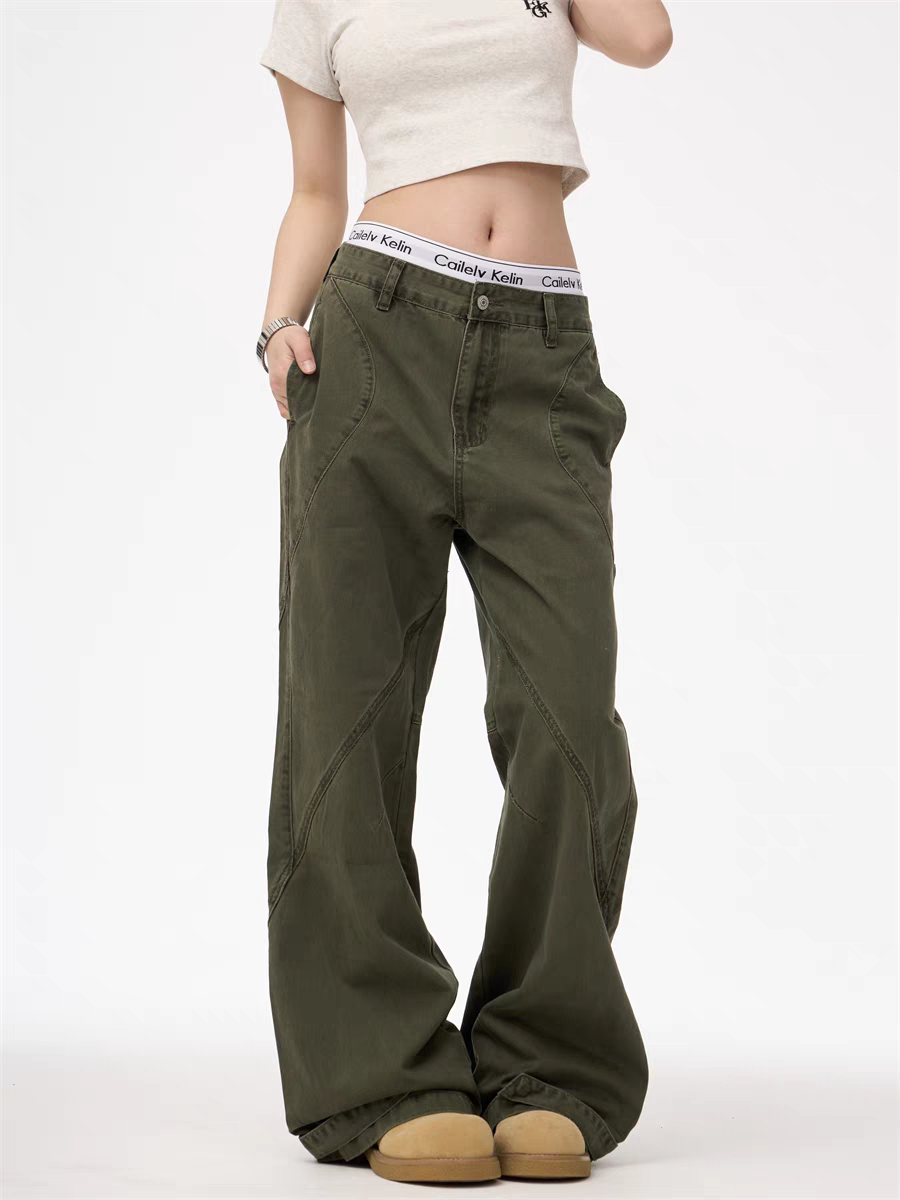 [25SS NEW ARRIVAL] GKIKZ CONTRAST STITCH WIDE-LEG CARPENTER PANTS