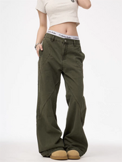 [25SS NEW ARRIVAL] GKIKZ CONTRAST STITCH WIDE-LEG CARPENTER PANTS