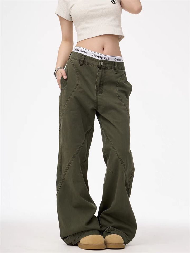 GKIKZ CONTRAST STITCH WIDE-LEG CARPENTER PANTS