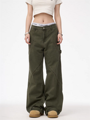 [25SS NEW ARRIVAL] GKIKZ CONTRAST STITCH WIDE-LEG CARPENTER PANTS