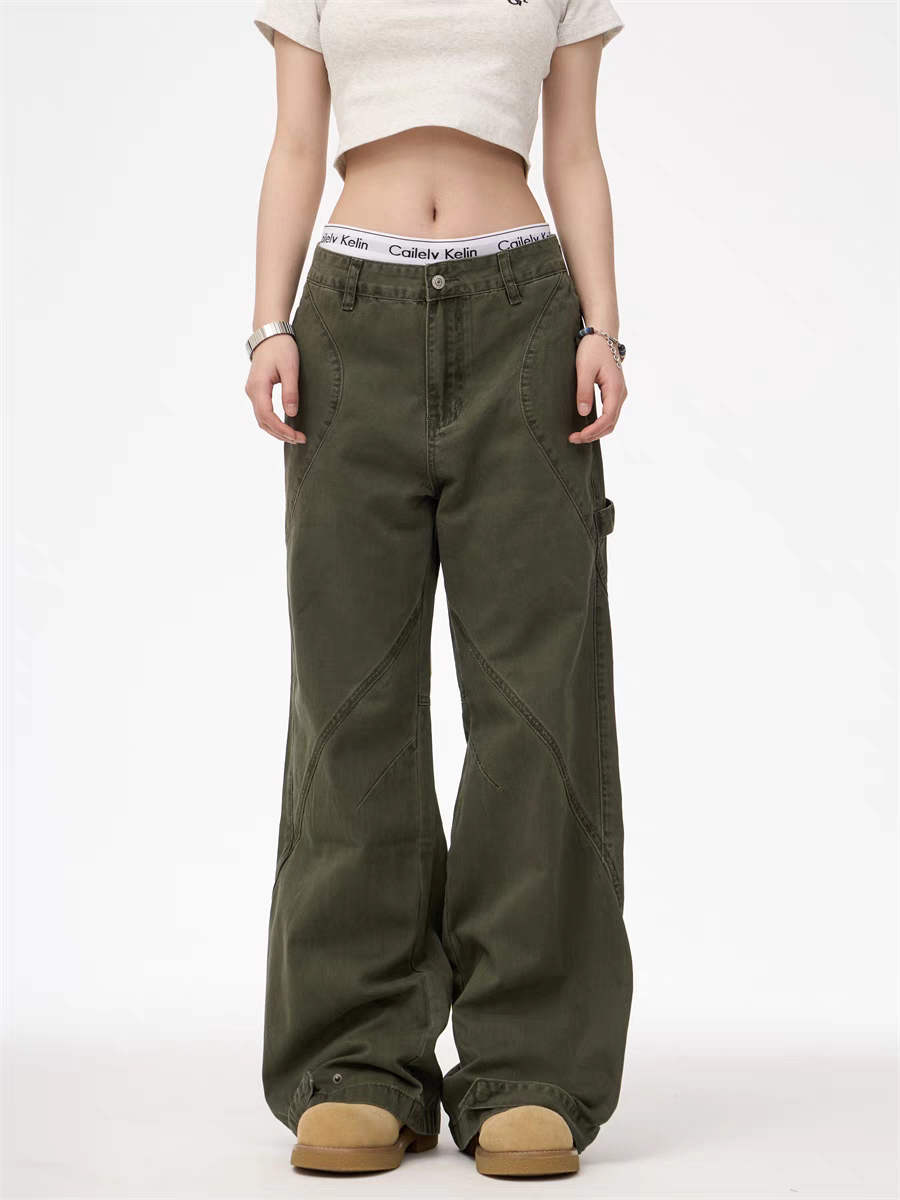 GKIKZ CONTRAST STITCH WIDE-LEG CARPENTER PANTS