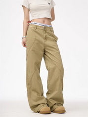 [25SS NEW ARRIVAL] GKIKZ CONTRAST STITCH WIDE-LEG CARPENTER PANTS