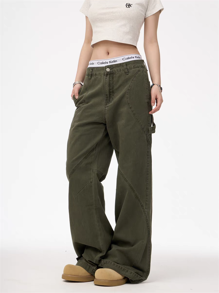 [25SS NEW ARRIVAL] GKIKZ CONTRAST STITCH WIDE-LEG CARPENTER PANTS
