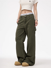 [25SS NEW ARRIVAL] GKIKZ CONTRAST STITCH WIDE-LEG CARPENTER PANTS