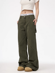 [25SS NEW ARRIVAL] GKIKZ CONTRAST STITCH WIDE-LEG CARPENTER PANTS