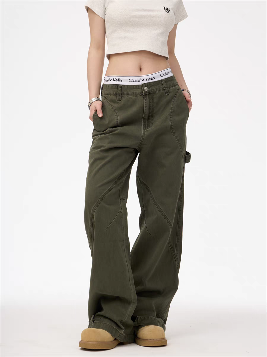 [25SS NEW ARRIVAL] GKIKZ CONTRAST STITCH WIDE-LEG CARPENTER PANTS