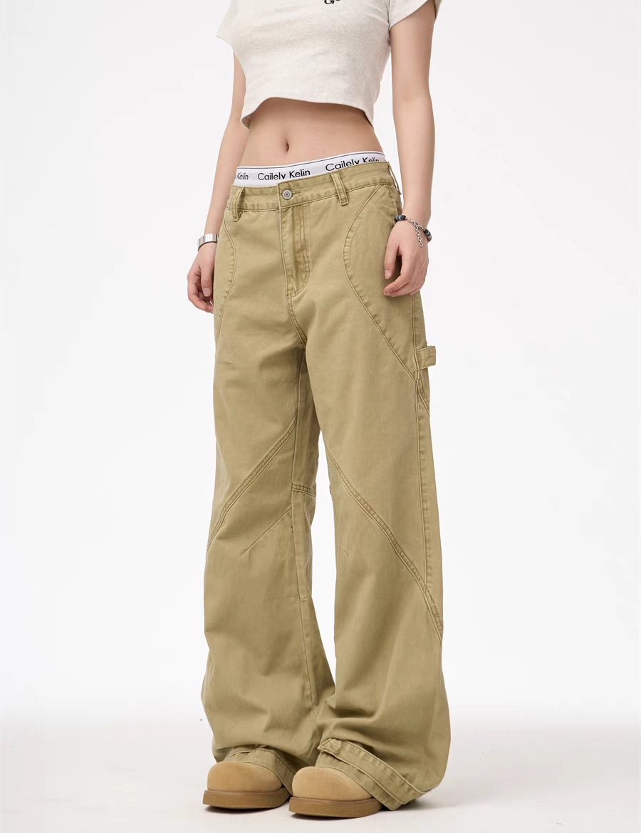 GKIKZ CONTRAST STITCH WIDE-LEG CARPENTER PANTS