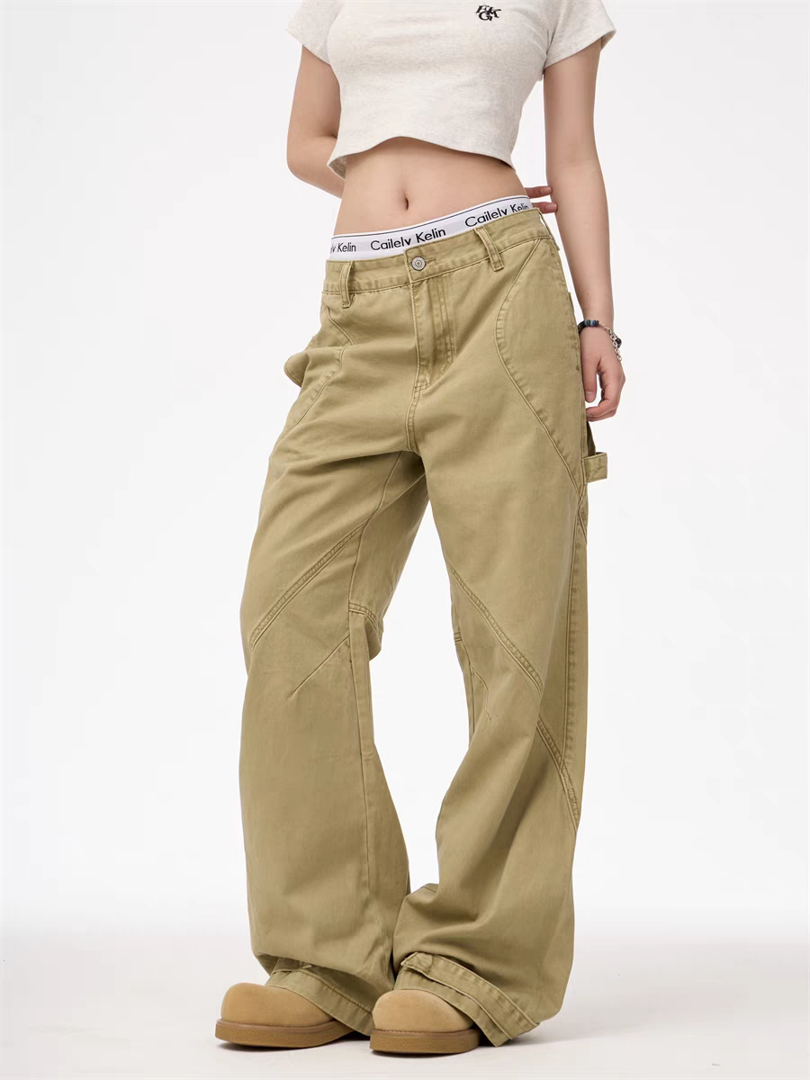 [25SS NEW ARRIVAL] GKIKZ CONTRAST STITCH WIDE-LEG CARPENTER PANTS