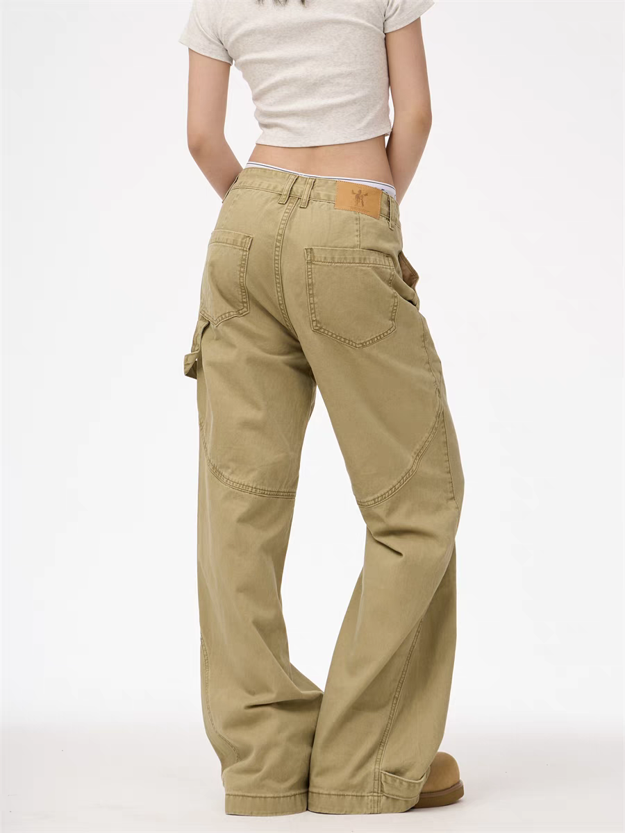 GKIKZ CONTRAST STITCH WIDE-LEG CARPENTER PANTS
