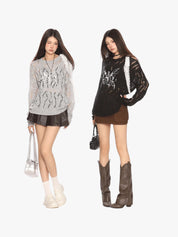 [25SS NEW ARRIVAL] GKIKZ BUTTERFLY DISTRESSED KNIT PULLOVER SWEATER