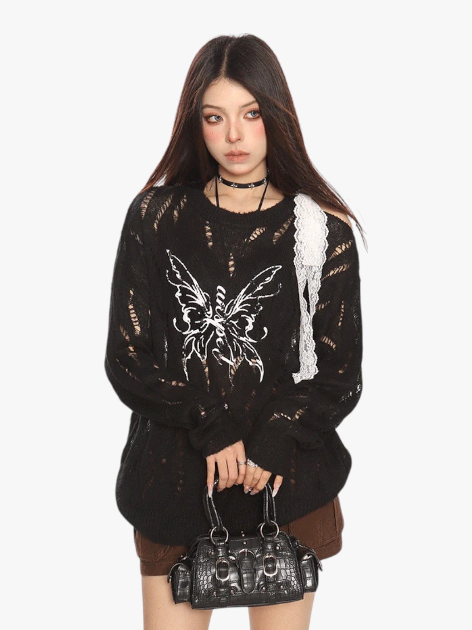 [25SS NEW ARRIVAL] GKIKZ BUTTERFLY DISTRESSED KNIT PULLOVER SWEATER