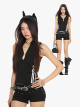 Cat V Deep Hooded Slim-Fit Top