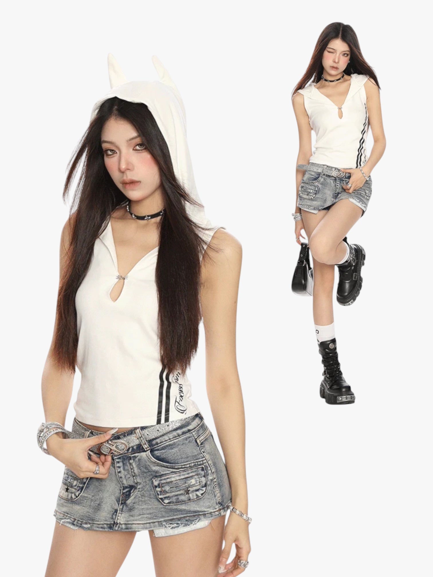 [25SS NEW ARRIVAL] GKIKZ CAT V DEEP HOODED SLIM-FIT TOP