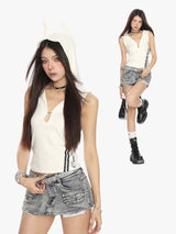 Cat V Deep Hooded Slim-Fit Top