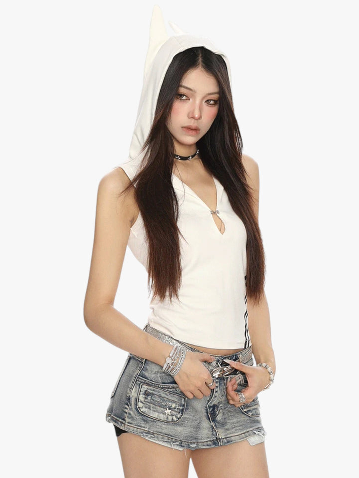GKIKZ CAT V DEEP HOODED SLIM-FIT TOP