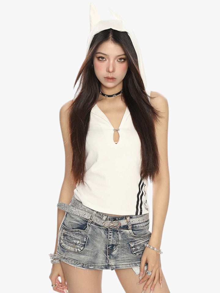 GKIKZ CAT V DEEP HOODED SLIM-FIT TOP