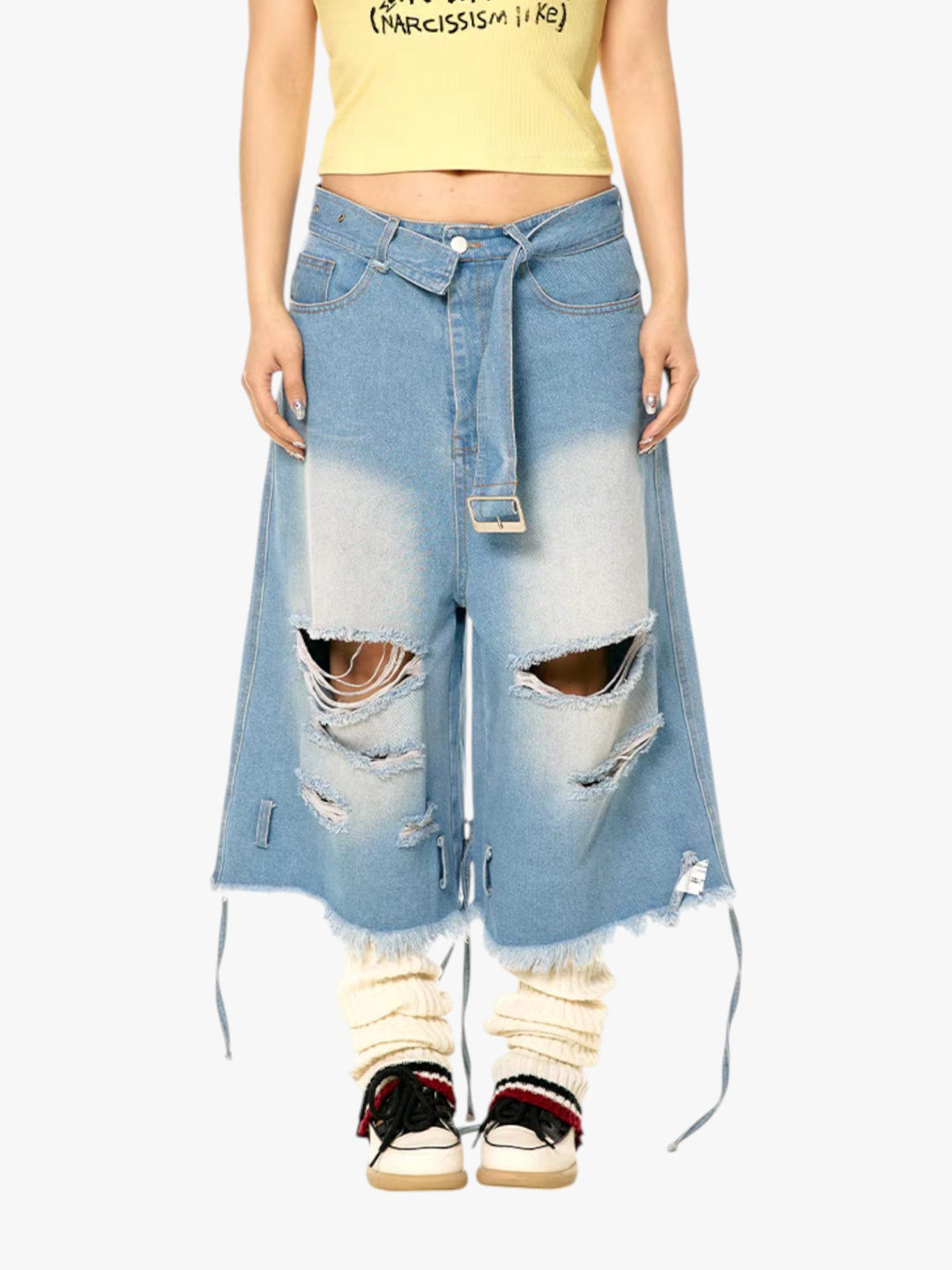 GKIKZ DISTRESSED DENIM BERMUDA JORTS