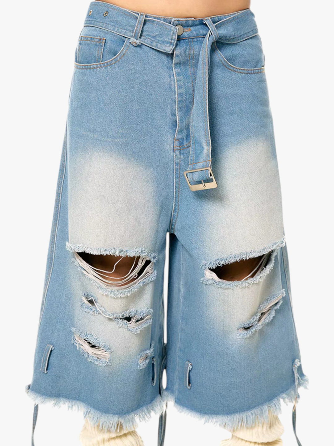 GKIKZ DISTRESSED DENIM BERMUDA JORTS