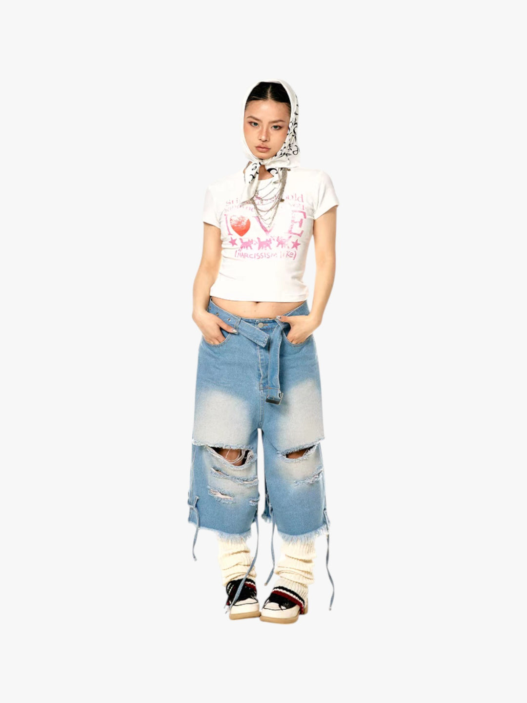 GKIKZ DISTRESSED DENIM BERMUDA JORTS