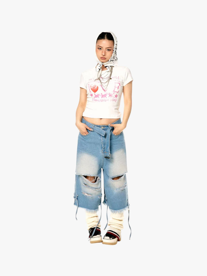 GKIKZ DISTRESSED DENIM BERMUDA JORTS