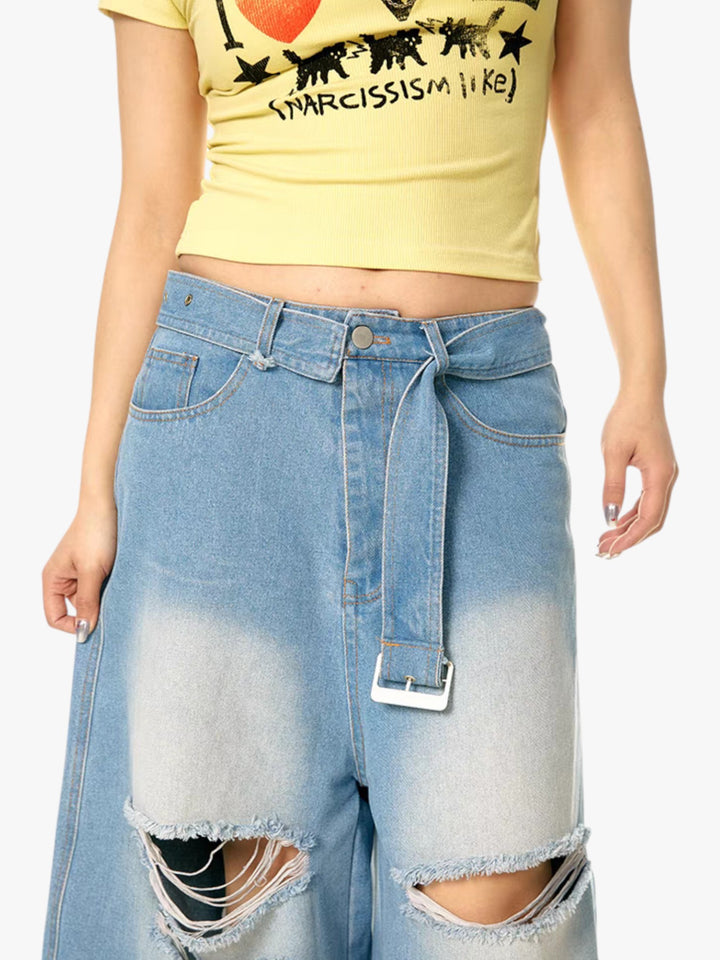 GKIKZ DISTRESSED DENIM BERMUDA JORTS