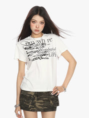 [25SS NEW ARRIVAL]  GKIKZ ABSTRACT TEXT GRAPHIC TEES