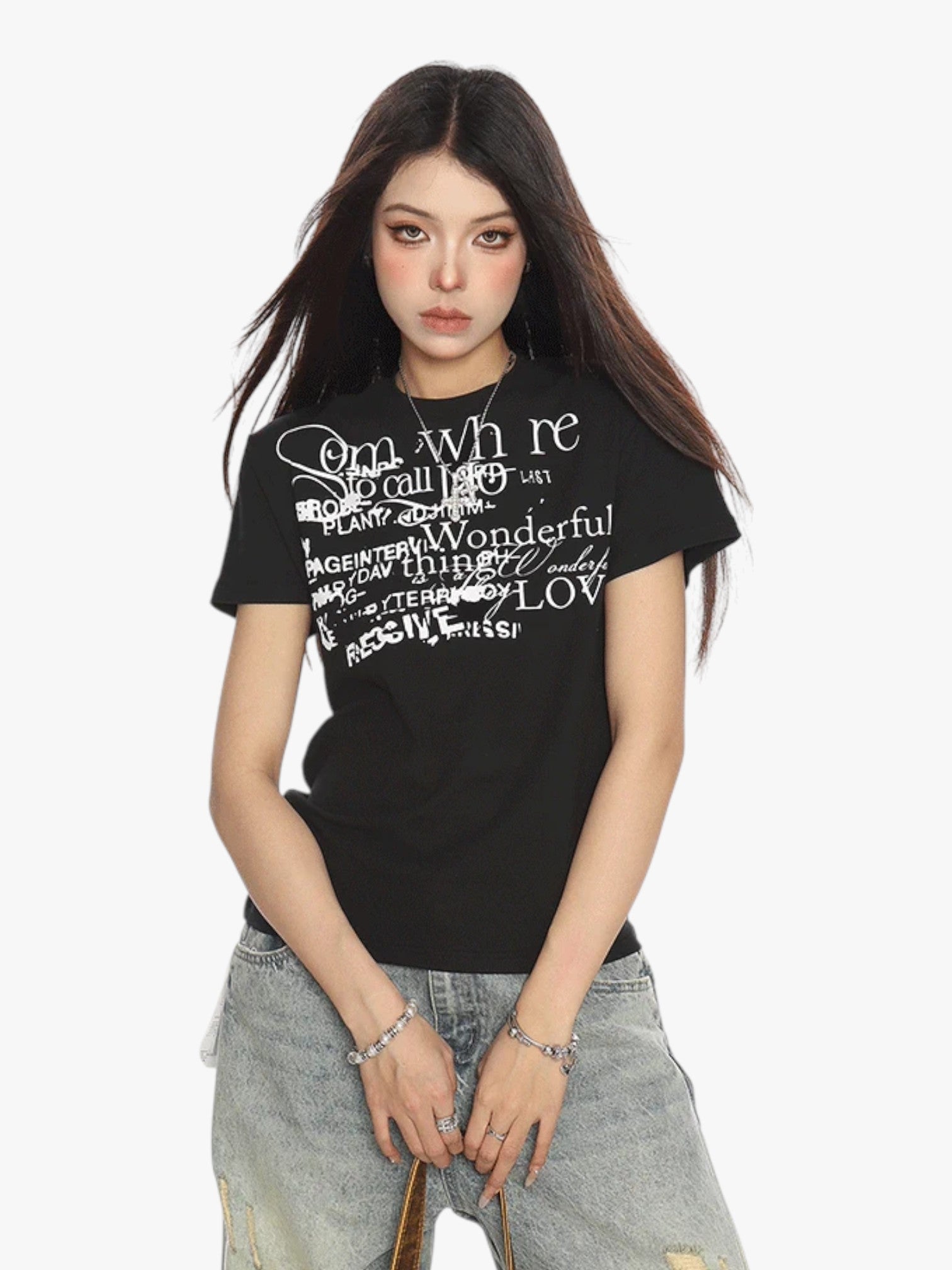 [25SS NEW ARRIVAL]  GKIKZ ABSTRACT TEXT GRAPHIC TEES