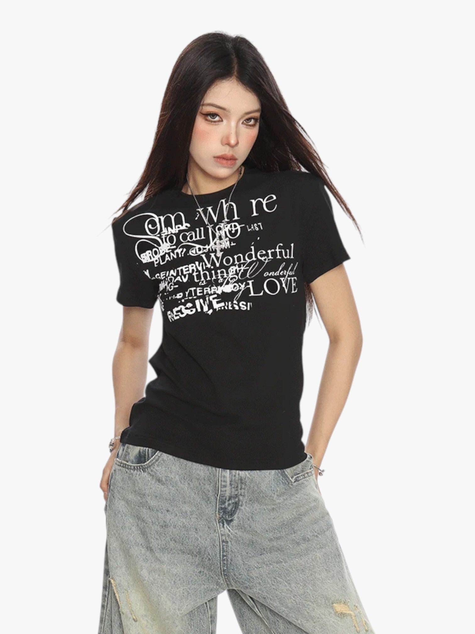 [25SS NEW ARRIVAL]  GKIKZ ABSTRACT TEXT GRAPHIC TEES