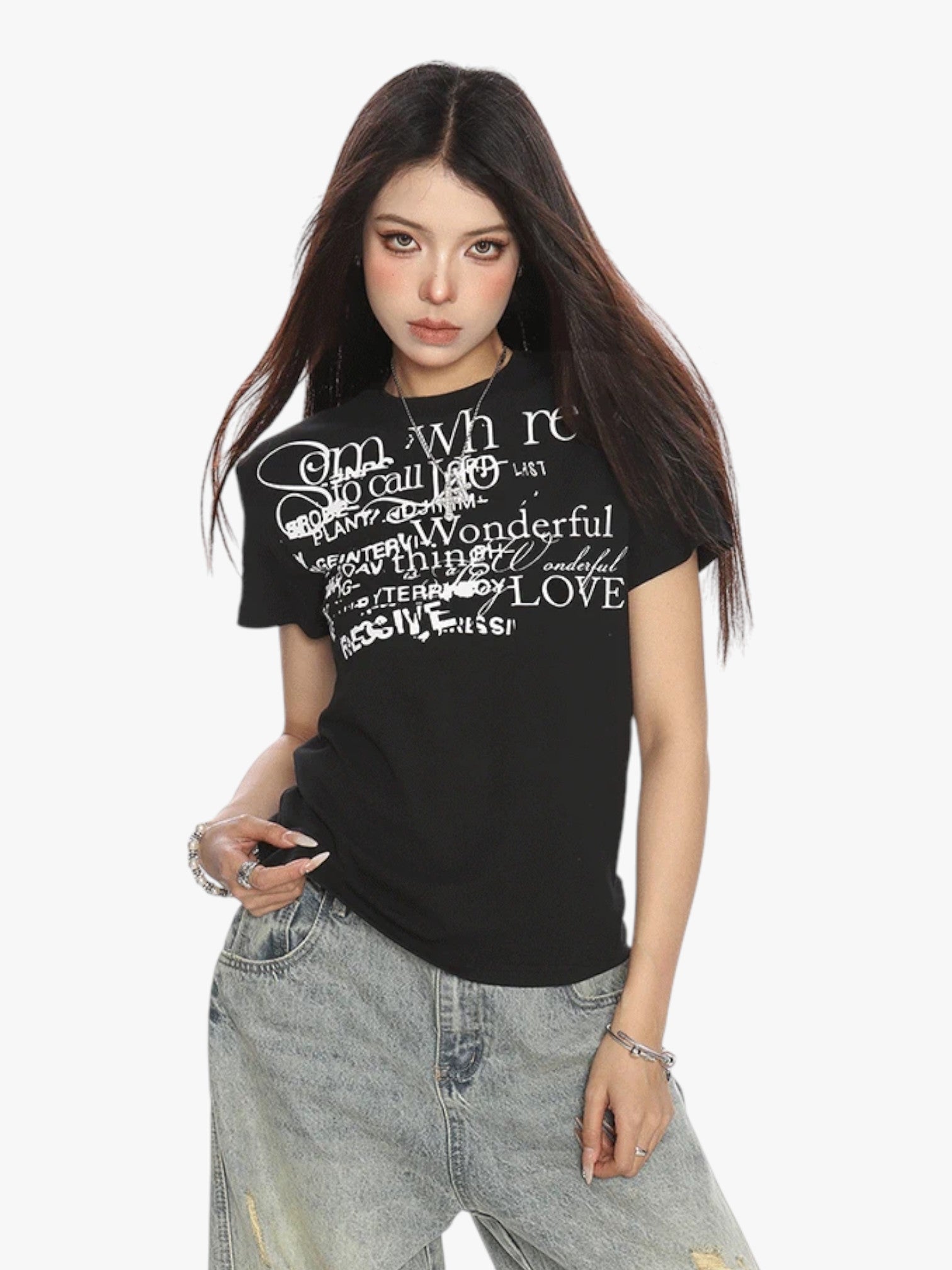 [25SS NEW ARRIVAL]  GKIKZ ABSTRACT TEXT GRAPHIC TEES