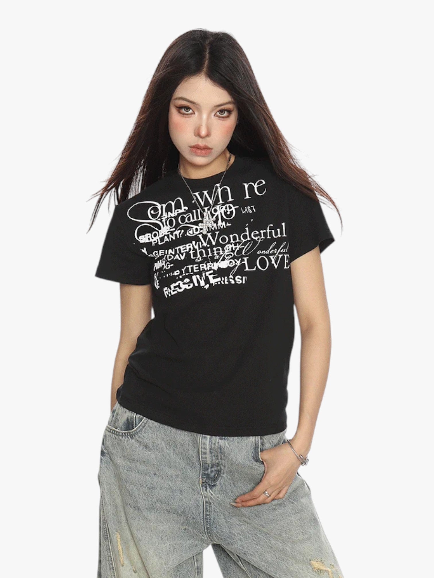 [25SS NEW ARRIVAL]  GKIKZ ABSTRACT TEXT GRAPHIC TEES