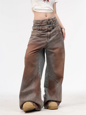 [25SS NEW ARRIVAL] GKIKZ DOUBLE WAISTBAND VINTAGE GRADIENT JEAN PANTS