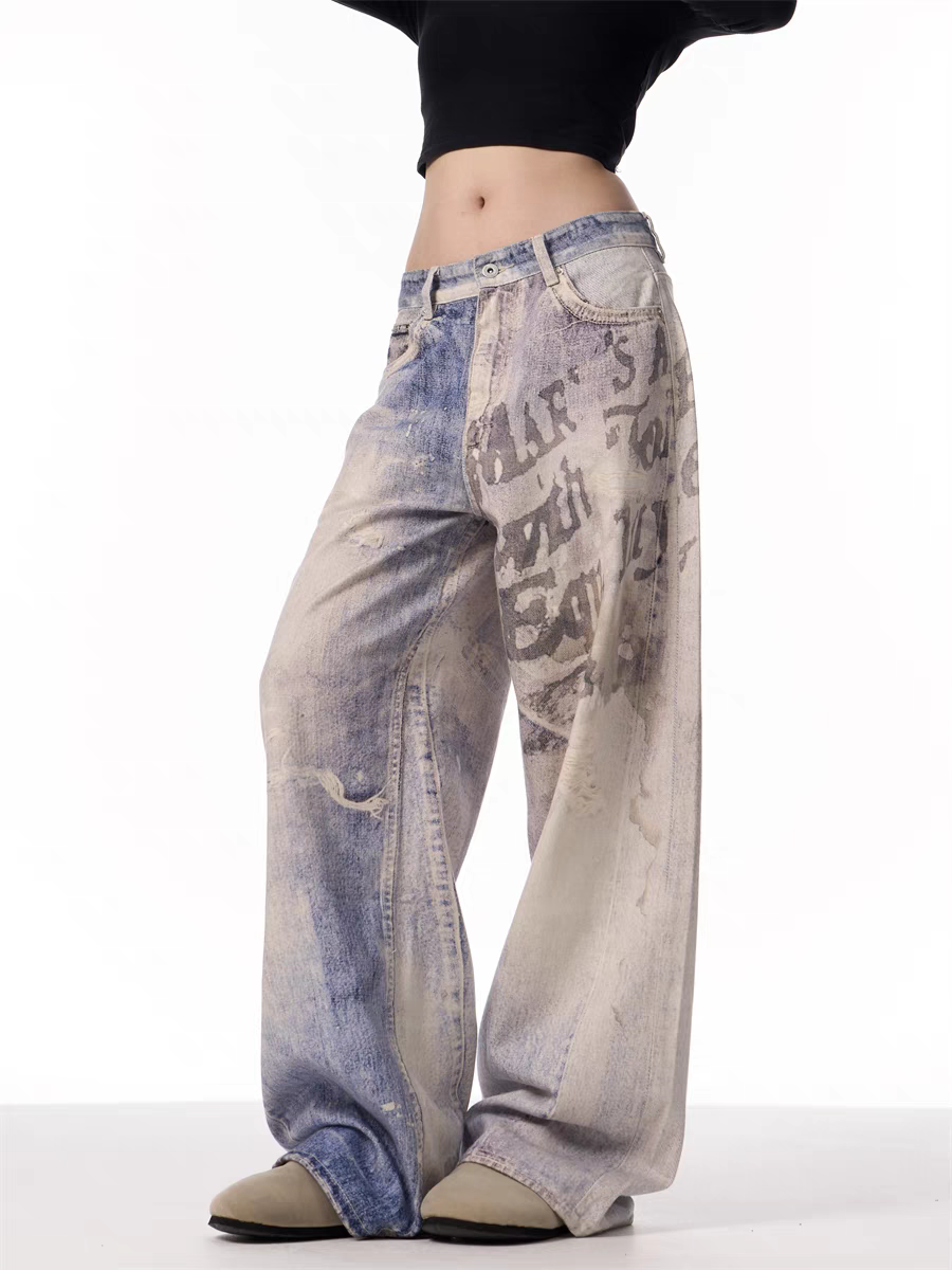 GKIKZ VINTAGE WASHED GRAFFITI WIDE-LEG PANTS
