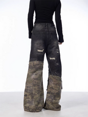 GKIKZ PATCHWORK CAMOUFLAGE WIDE-LEG PANTS