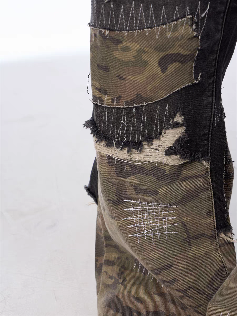 GKIKZ PATCHWORK CAMOUFLAGE WIDE-LEG PANTS