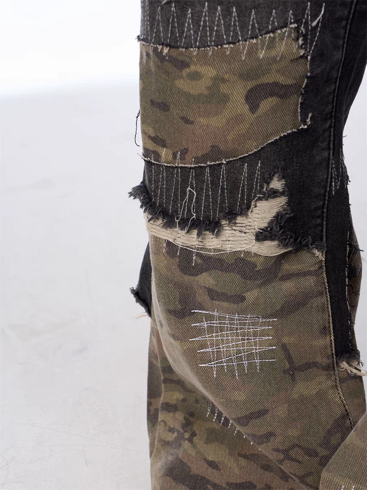 GKIKZ PATCHWORK CAMOUFLAGE WIDE-LEG PANTS