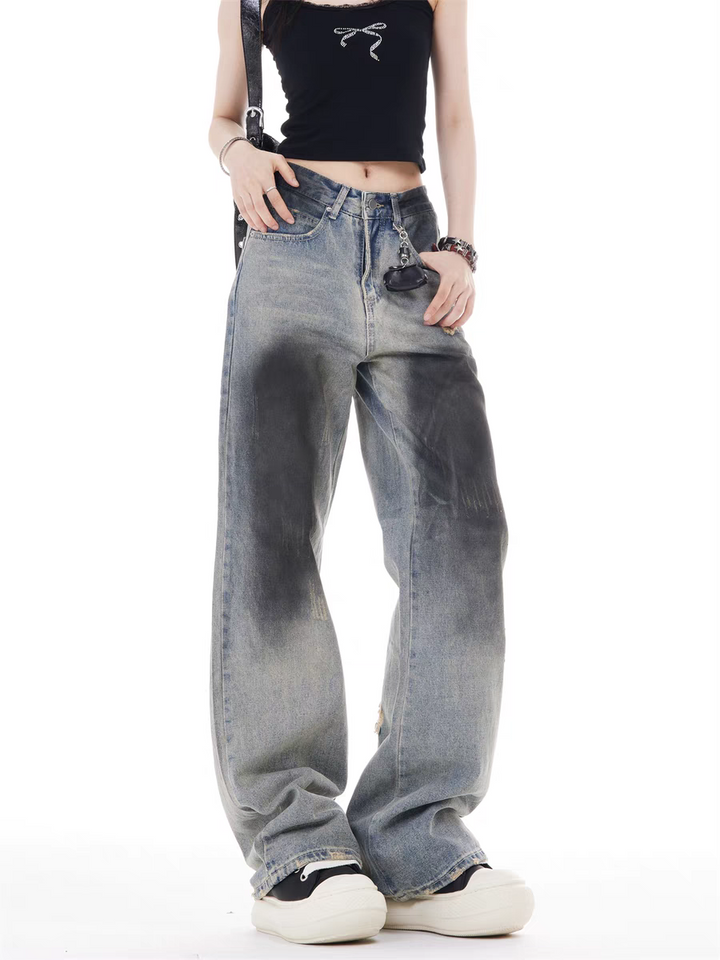 GKIKZ VINTAGE FADE DISTRESSED WIDE-LEG JEAN PANTS