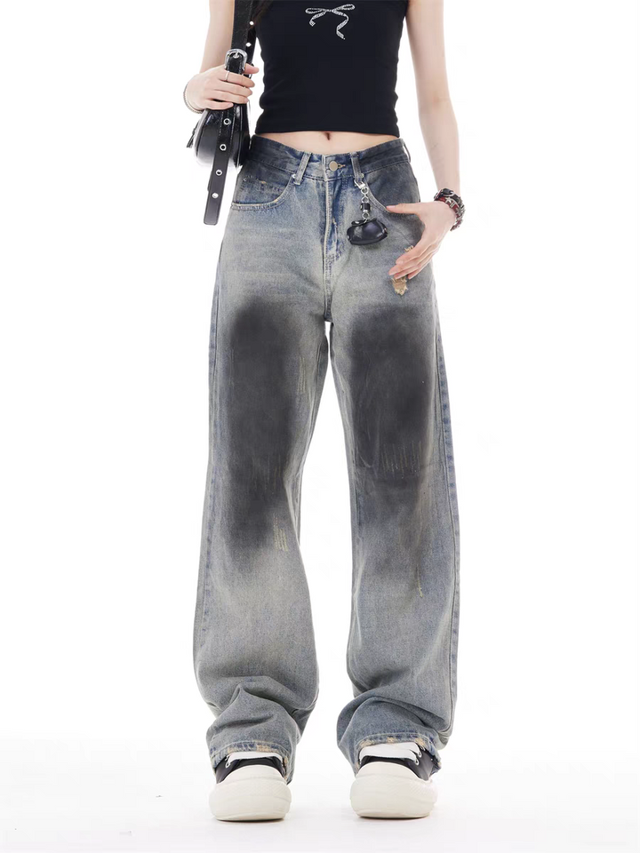 GKIKZ VINTAGE FADE DISTRESSED WIDE-LEG JEAN PANTS
