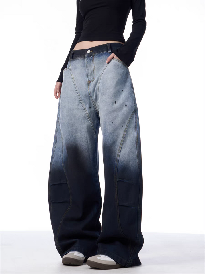 GKIKZ DUAL-TONE WASHED WIDE-LEG PANTS