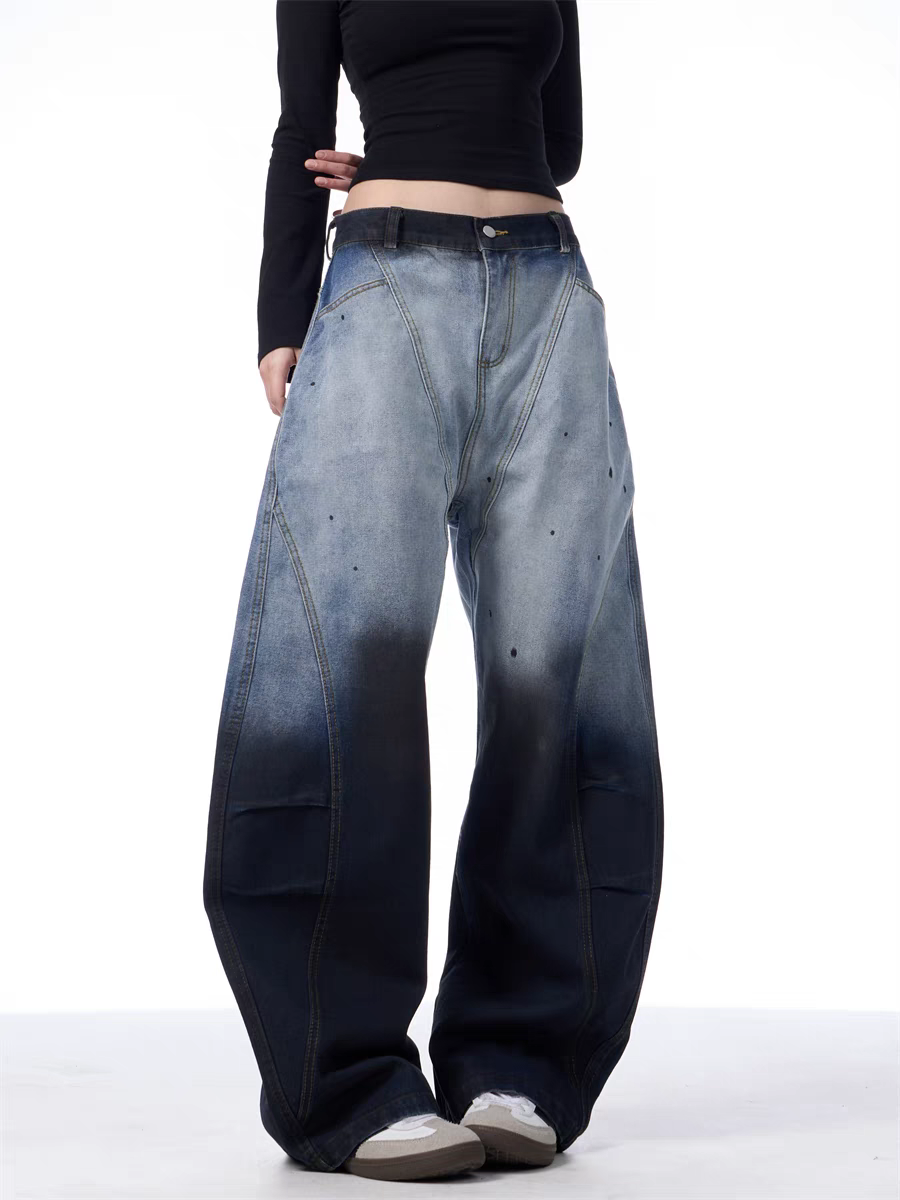 GKIKZ DUAL-TONE WASHED WIDE-LEG PANTS