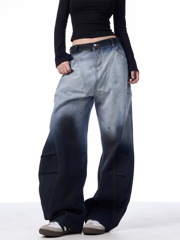 GKIKZ DUAL-TONE WASHED WIDE-LEG PANTS