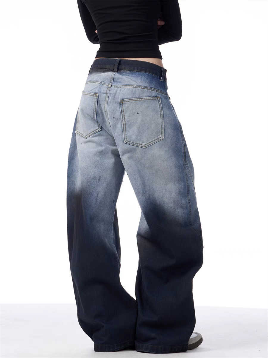 GKIKZ DUAL-TONE WASHED WIDE-LEG PANTS