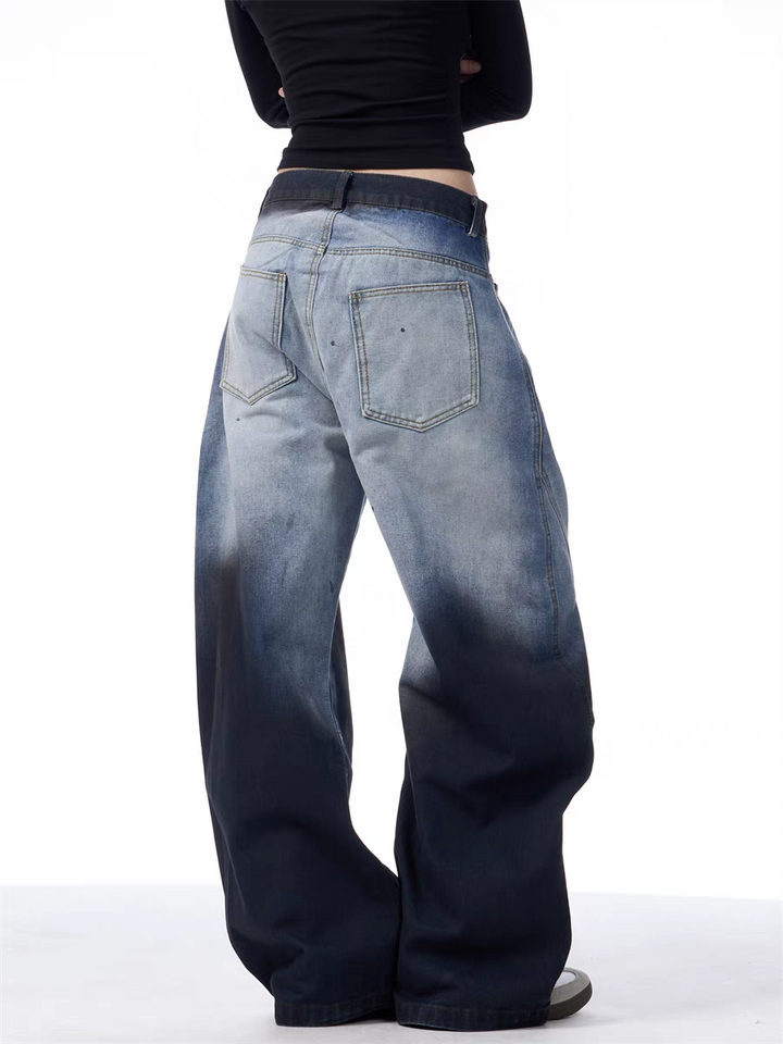 GKIKZ DUAL-TONE WASHED WIDE-LEG PANTS