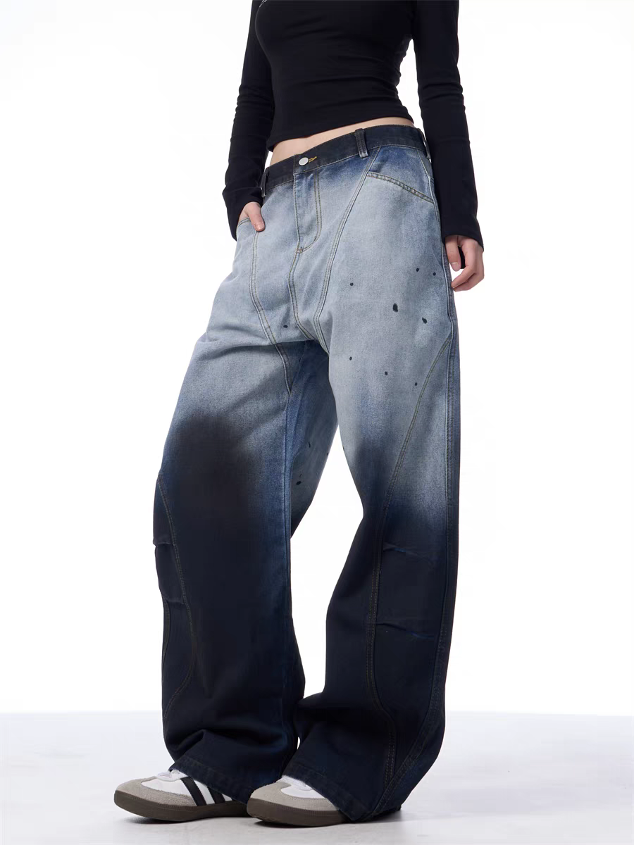 GKIKZ DUAL-TONE WASHED WIDE-LEG PANTS