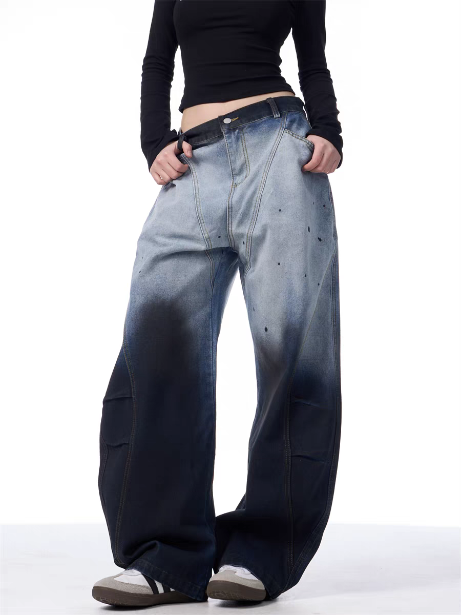 GKIKZ DUAL-TONE WASHED WIDE-LEG PANTS