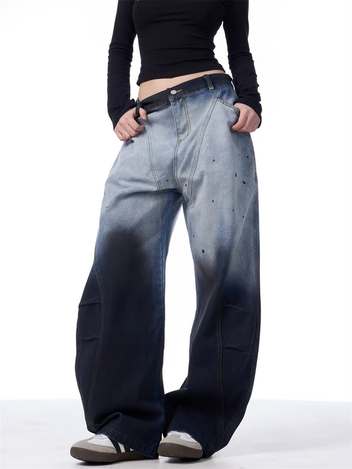 GKIKZ DUAL-TONE WASHED WIDE-LEG PANTS