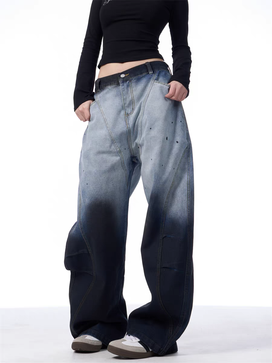 GKIKZ DUAL-TONE WASHED WIDE-LEG PANTS