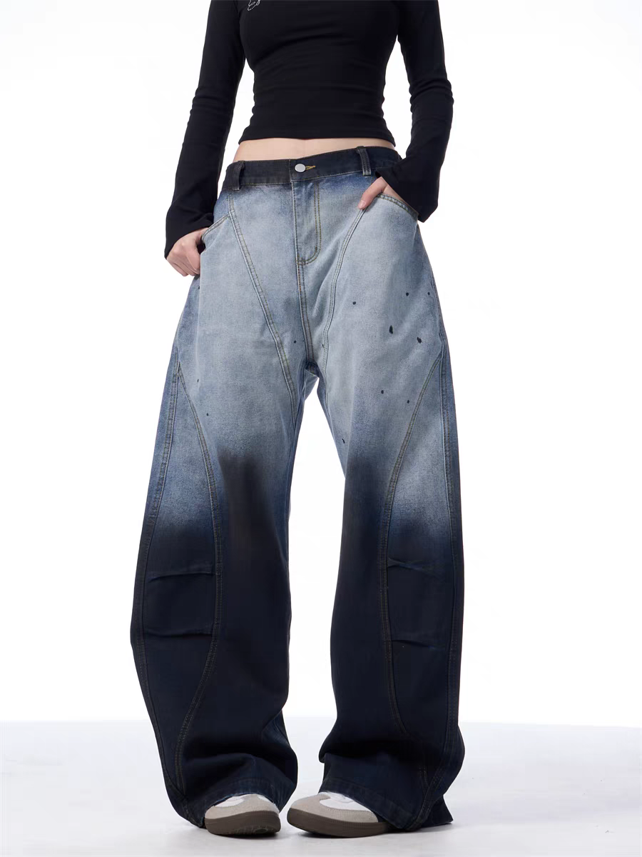 GKIKZ DUAL-TONE WASHED WIDE-LEG PANTS
