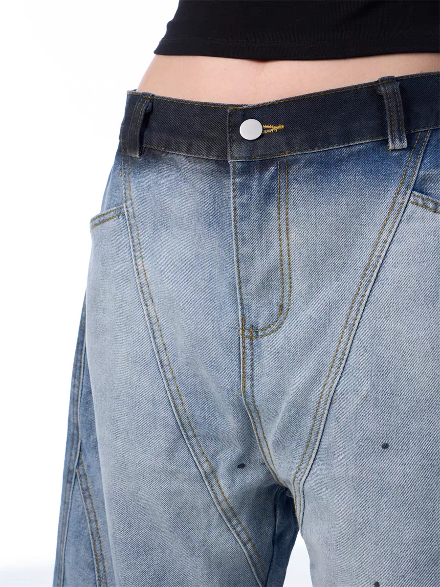 GKIKZ DUAL-TONE WASHED WIDE-LEG PANTS