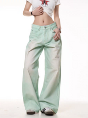 GKIKZ MINT WASHED WIDE-LEG DENIM PANTS