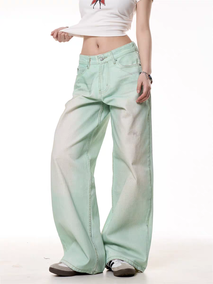 GKIKZ MINT WASHED WIDE-LEG DENIM PANTS